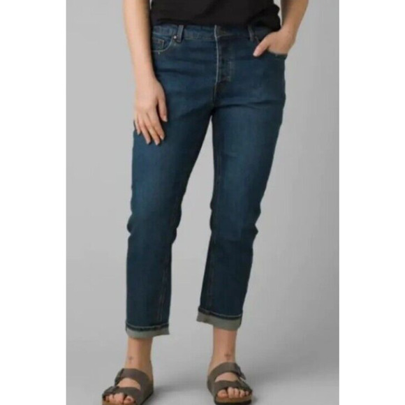 PRANA Women's Buxton Boyfriend Jeans Size 10 Deep Blue Ankle Stretch NWT - Picture 1 of 10